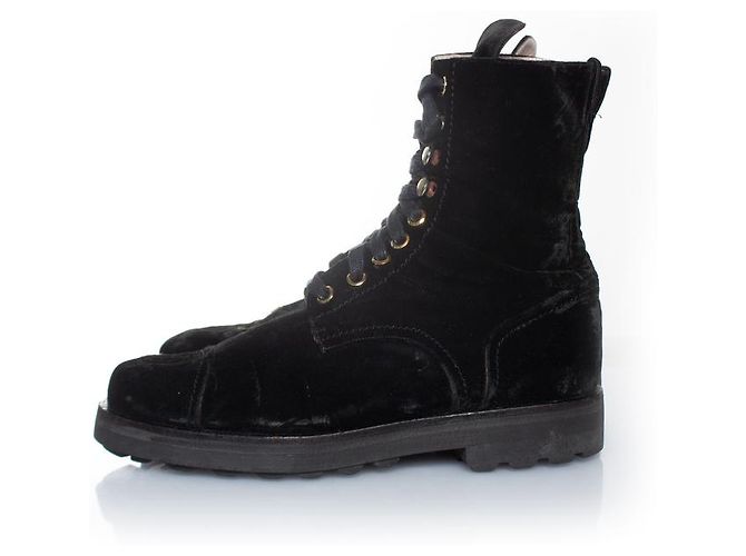 Chanel Samt Kampfstiefel mit Schnürung Schwarz - Ansicht 2