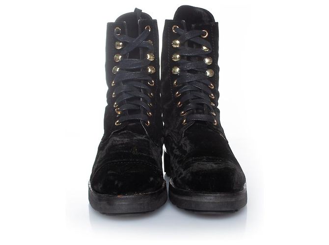 Chanel Samt Kampfstiefel mit Schnürung Schwarz - Ansicht 3