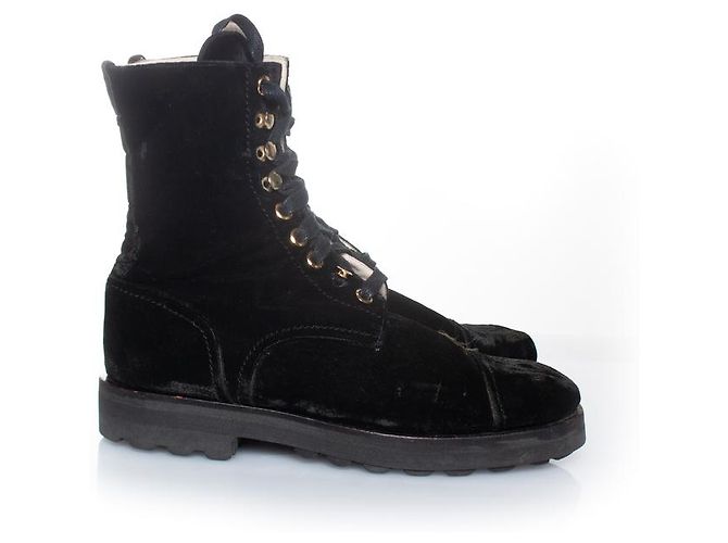 Chanel Samt Kampfstiefel mit Schnürung Schwarz - Ansicht 4