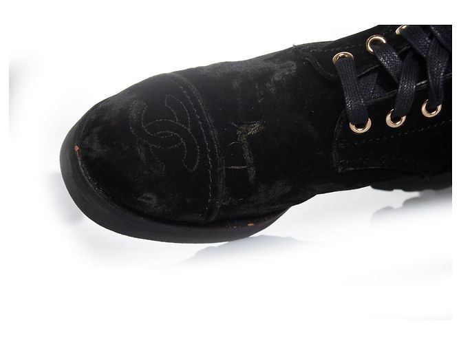 Chanel Samt Kampfstiefel mit Schnürung Schwarz - Ansicht 6