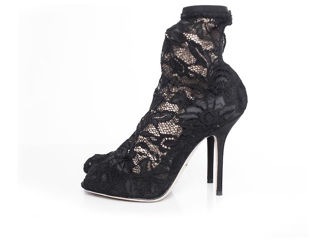 Stretch-Spitzen-Socken-Ankle-Boots von Dolce & Gabbana. Schwarz - Ansicht 2