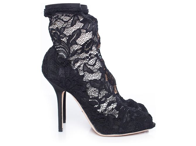 Stretch-Spitzen-Socken-Ankle-Boots von Dolce & Gabbana. Schwarz - Ansicht 4