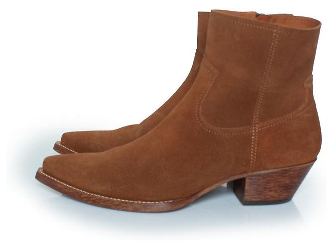 Botas western Lukas em camurça marrom da Saint Laurent - vista 2