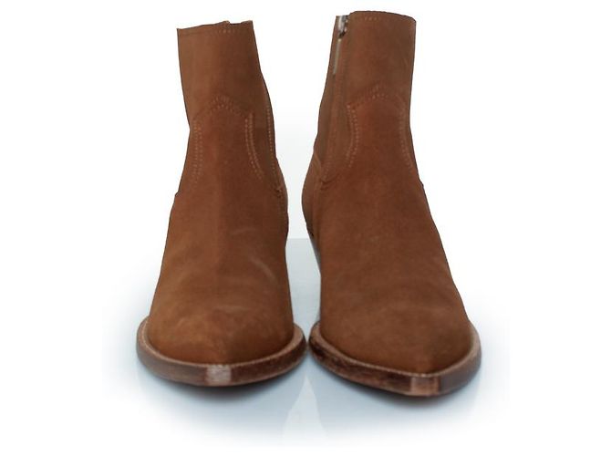 Botas western Lukas em camurça marrom da Saint Laurent - vista 3
