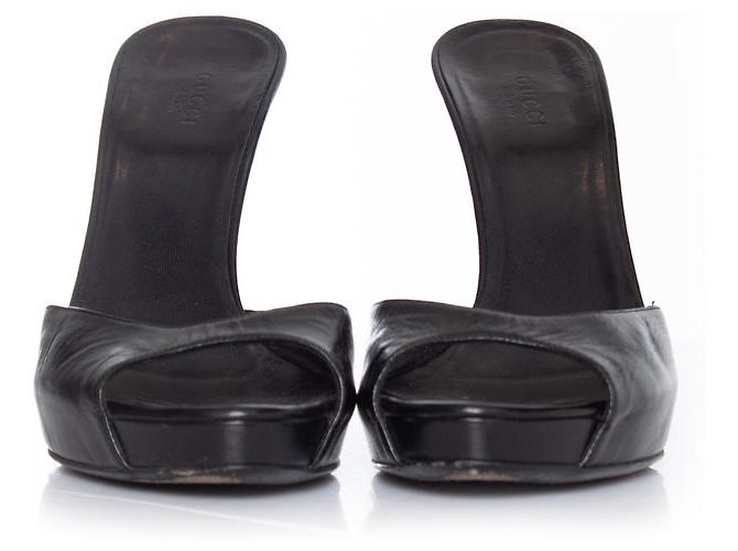 Mule in pelle nera Gucci con tacco in bambù Nero - vista 4