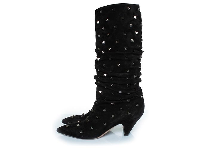 Botas arrugadas de ante rockstud Valentino Garavani Negro - vista 2