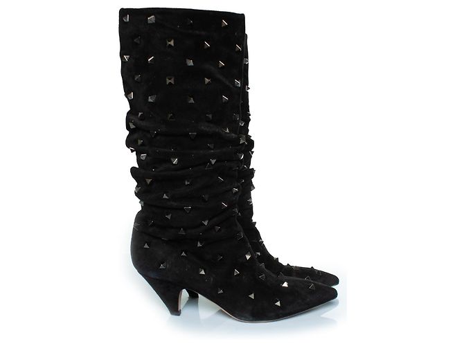 Botas arrugadas de ante rockstud Valentino Garavani Negro - vista 4