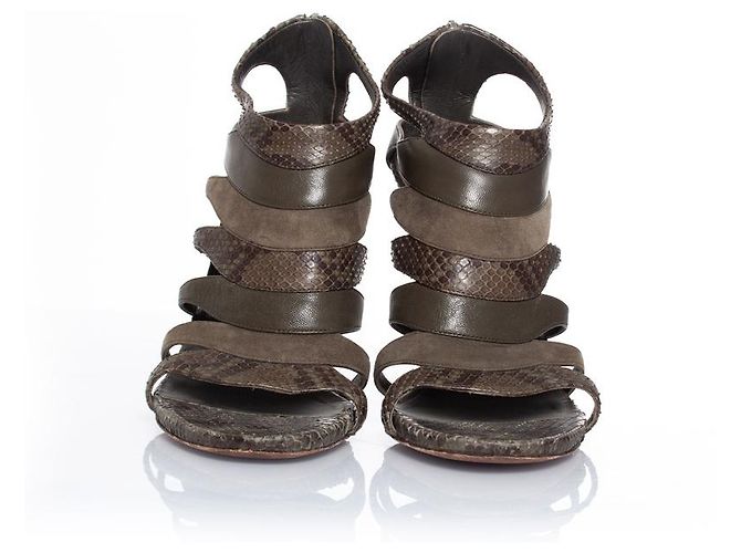 Sandalo Gucci Kaki in pelle e camoscio Verde Cachi - vista 3