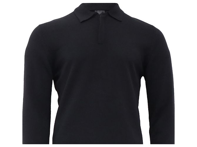 Dior Langarm-Polo-Pullover aus schwarzer Kaschmir - Ansicht 2