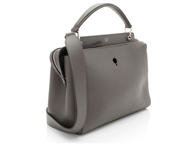 Fendi Bolsa Dotcom Média em Couro de Bezerro Cinza - vista 2