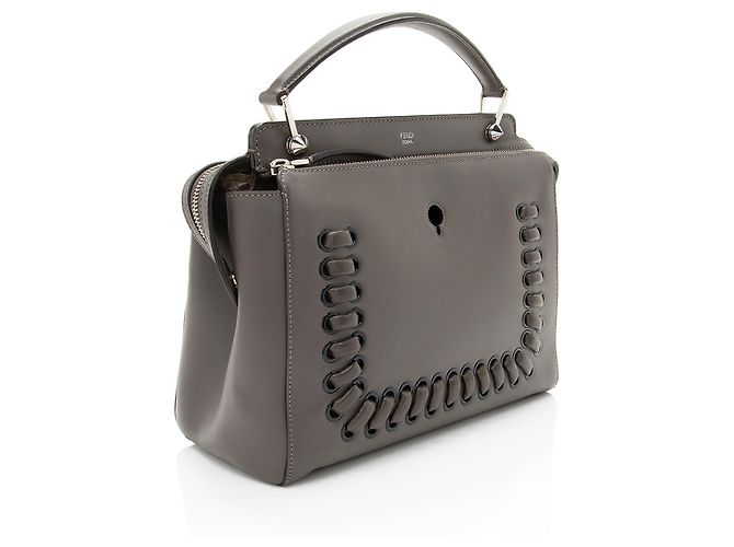 Fendi Calfskin Whipstitch Dotcom Medium Satchel Grigio - vista 2