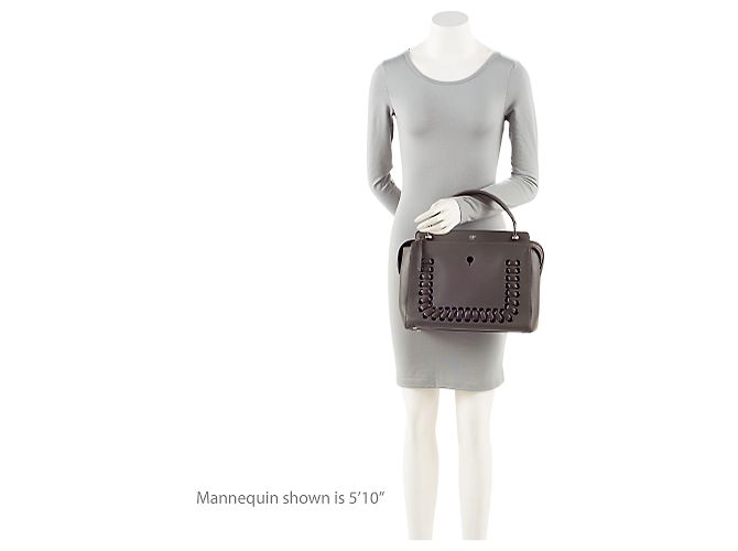 Fendi Calfskin Whipstitch Dotcom Medium Satchel Grigio - vista 5