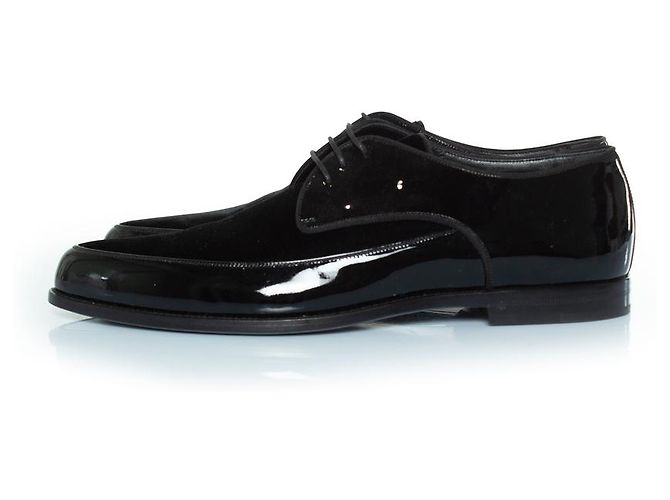 Derby de couro envernizado e camurça com cadarços Saint Laurent Preto - vista 2
