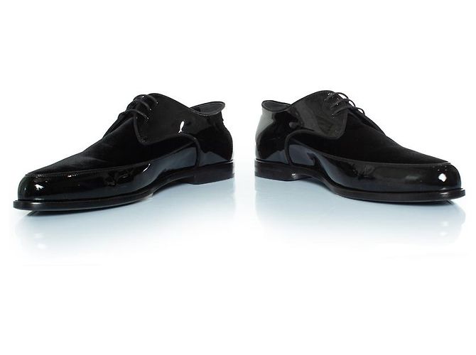 Derby de couro envernizado e camurça com cadarços Saint Laurent Preto - vista 6