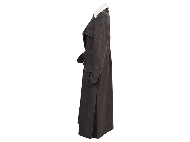 Fendi Gingham Double-Breasted Coat in Brown Wool Red - view 2