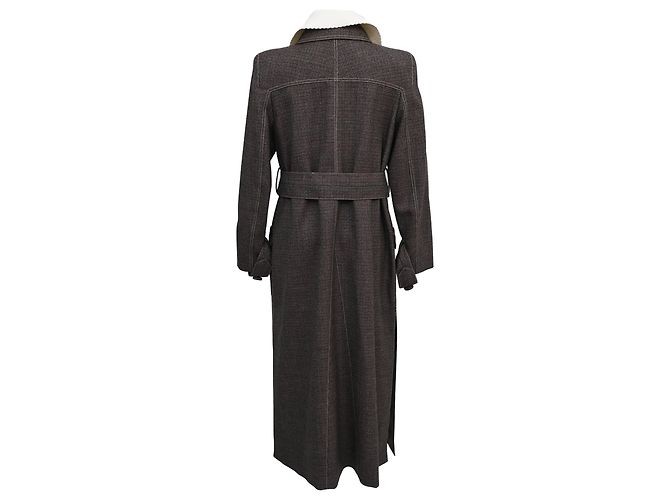 Fendi Gingham Double-Breasted Coat in Brown Wool Red - view 3