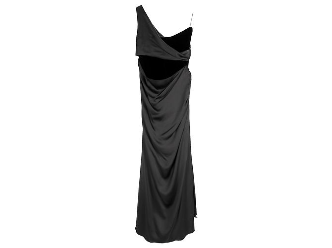 Abito maxi in seta nera con spalla unica e tagli Valentino Garavani Nero - vista 2