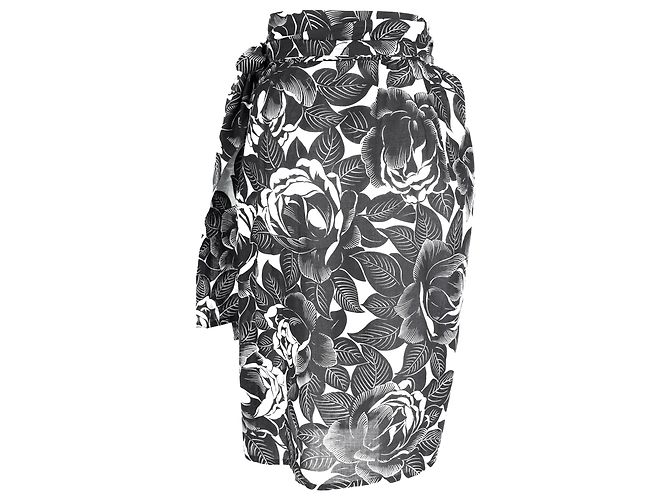 Falda midi con cintura anudada en algodón negro y blanco con estampado floral de Lanvin - vista 3