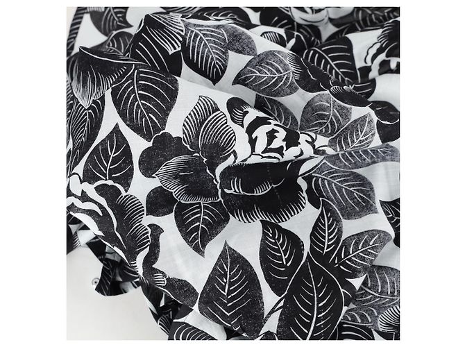 Falda midi con cintura anudada en algodón negro y blanco con estampado floral de Lanvin - vista 7