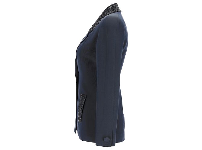 Rochas Embellished Blazer in Navy Blue Polyester - view 2