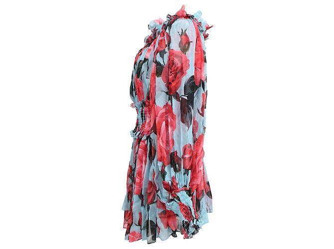 Abito mini in seta multicolore con stampa floreale e spalle scoperte di Dolce & Gabbana - vista 2