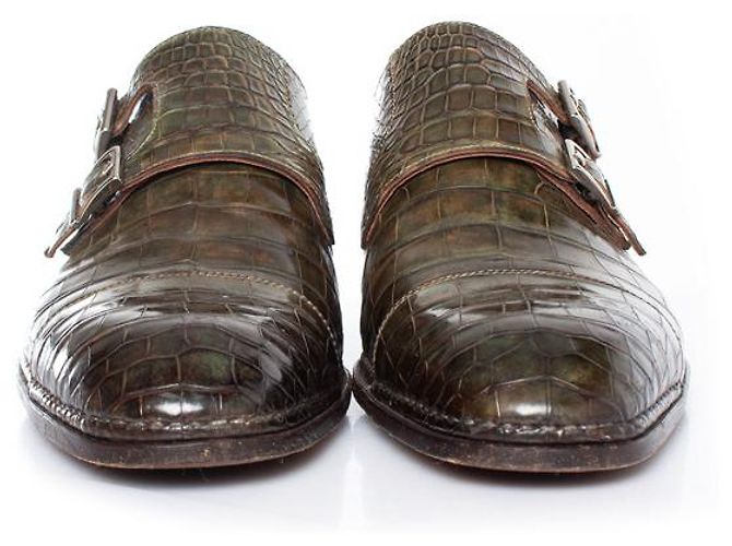 Sapatos Santoni em couro de jacaré verde oliva - vista 2
