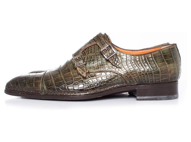 Sapatos Santoni em couro de jacaré verde oliva - vista 3