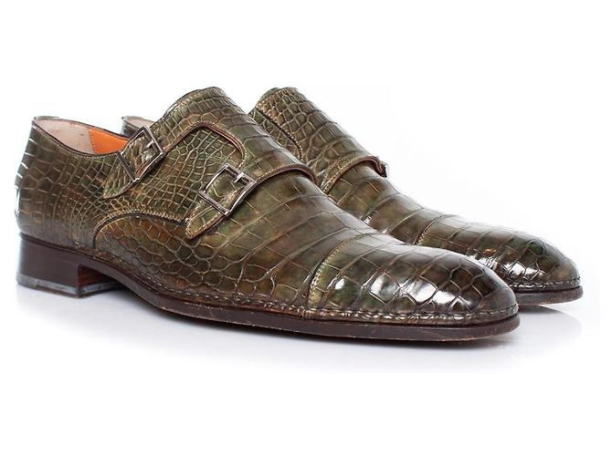 Sapatos Santoni em couro de jacaré verde oliva - vista 4