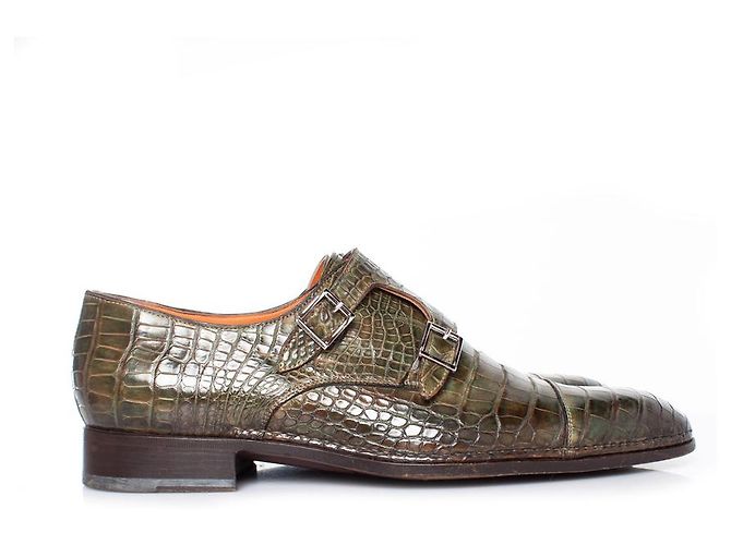 Sapatos Santoni em couro de jacaré verde oliva - vista 5