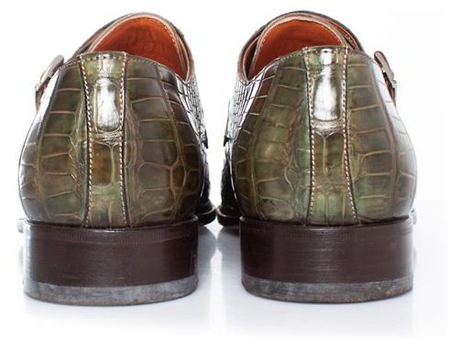 Sapatos Santoni em couro de jacaré verde oliva - vista 6