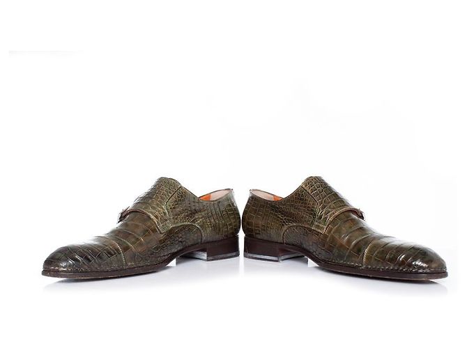 Sapatos Santoni em couro de jacaré verde oliva - vista 7