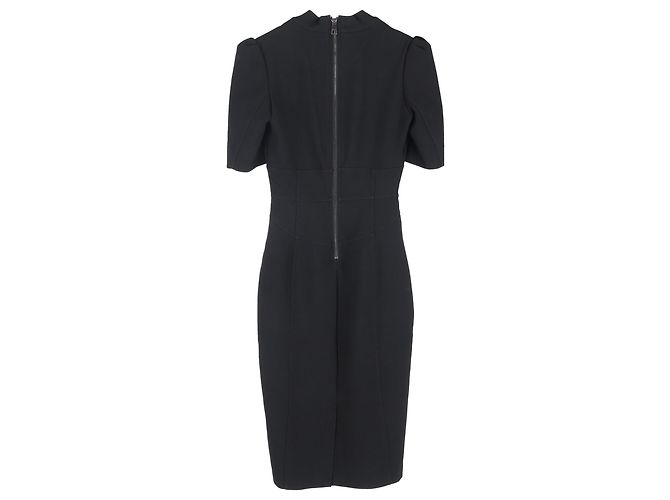 Burberry V-Ausschnitt Kurzarm-Midikleid aus schwarzem Polyester - Ansicht 2