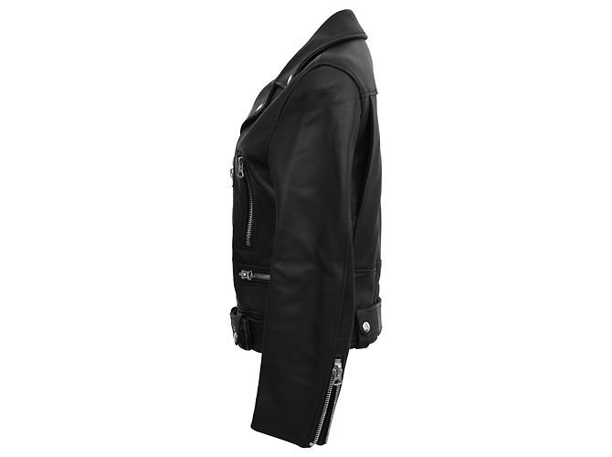 Acne Studios Belted Biker Jacket in Black Leather - view 2