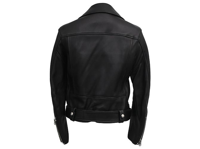 Acne Studios Belted Biker Jacket in Black Leather - view 3