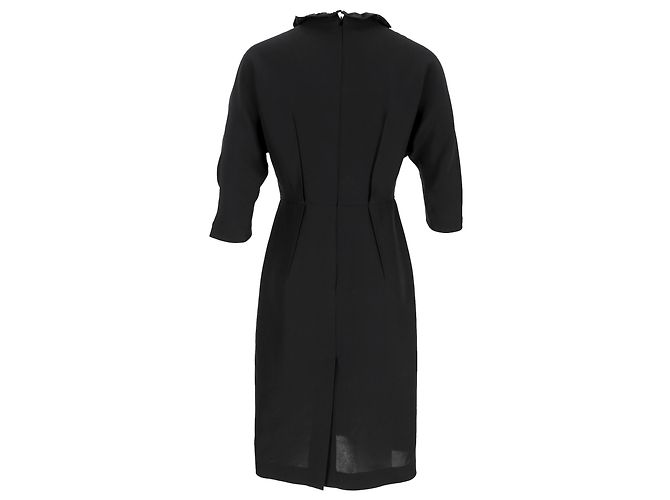 Prada Midi-Kleid mit Rüschenausschnitt aus schwarzer Viskose - Ansicht 3