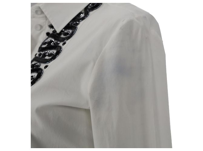 Camisa de botão adornada Valentino Garavani em algodão branco - vista 7