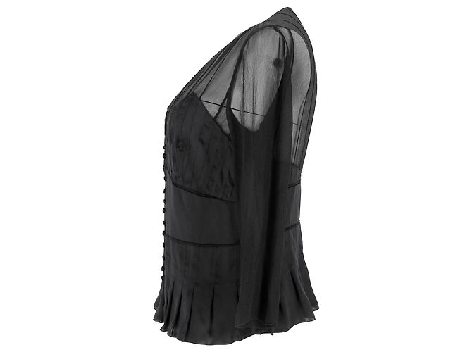 Blusa in seta nera a maniche lunghe plissettata e trasparente Chloé - vista 2