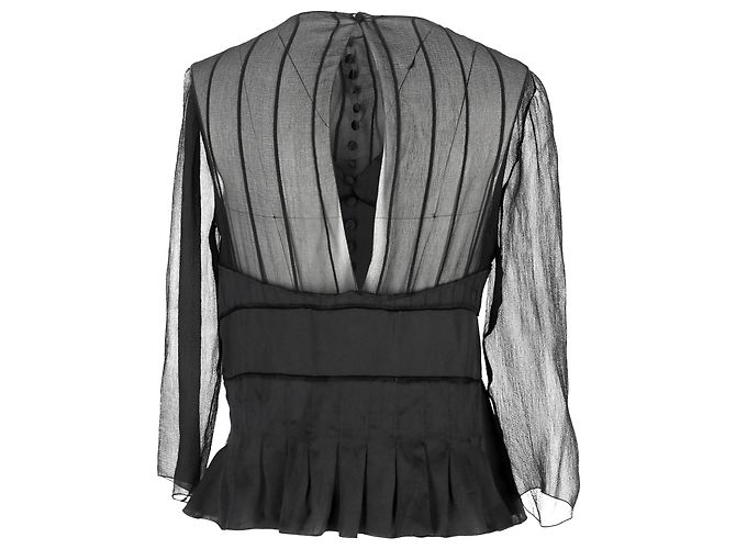 Blusa in seta nera a maniche lunghe plissettata e trasparente Chloé - vista 3