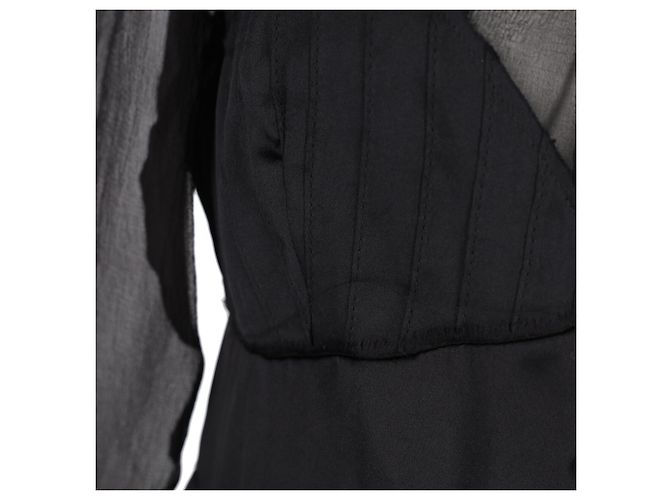 Blusa in seta nera a maniche lunghe plissettata e trasparente Chloé - vista 9