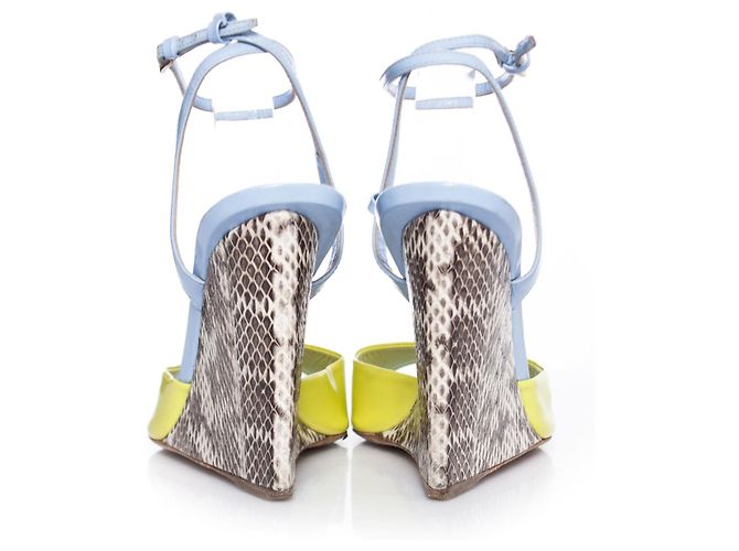 Wedge giallo neon Christian Dior con tacco a serpente. - vista 3