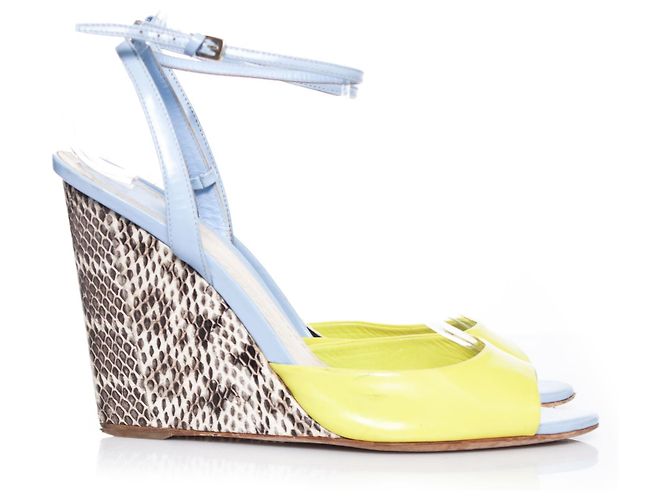 Wedge giallo neon Christian Dior con tacco a serpente. - vista 6