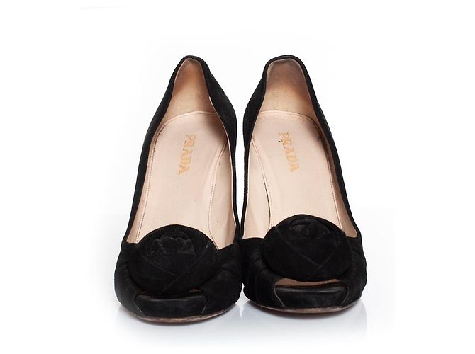 Prada Suede open toe pump with floral application Black - view 5