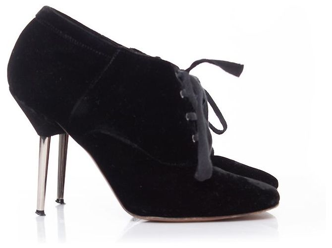 Botines de terciopelo Lanvin con tacón de metal. Negro - vista 5