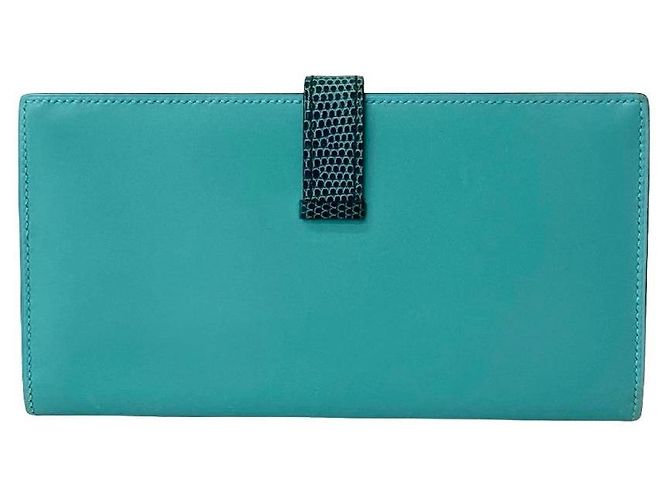 Hermès Béarn Soufflet Lang Wallet aus Lizard Tadelakt Blau - Ansicht 3