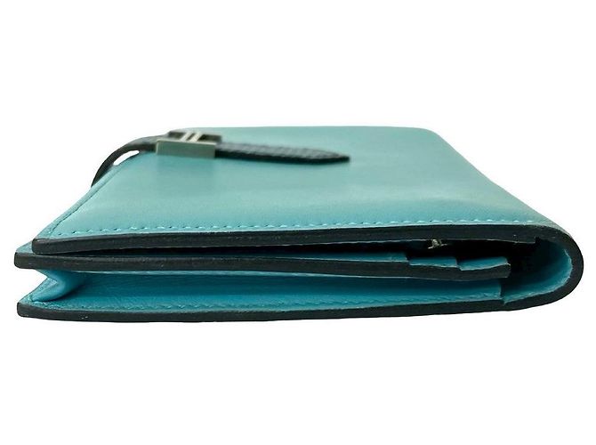 Hermès Béarn Soufflet Lang Wallet aus Lizard Tadelakt Blau - Ansicht 5