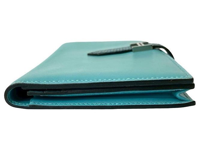 Hermès Béarn Soufflet Lang Wallet aus Lizard Tadelakt Blau - Ansicht 6