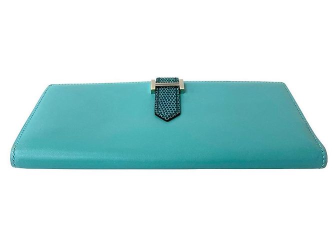 Hermès Béarn Soufflet Lang Wallet aus Lizard Tadelakt Blau - Ansicht 7