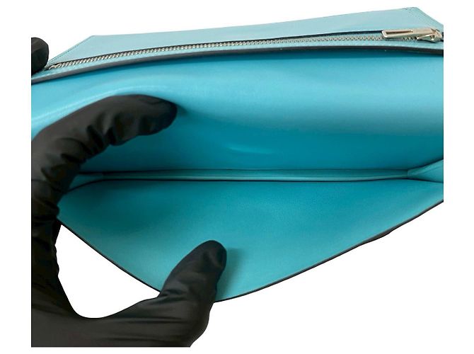 Hermès Béarn Soufflet Lang Wallet aus Lizard Tadelakt Blau - Ansicht 9
