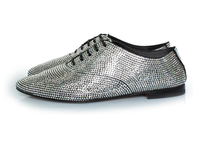 Schnür-Derby mit Strass von Saint Laurent Silber Metallisch - Ansicht 2