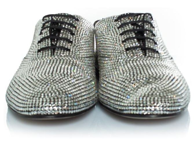 Schnür-Derby mit Strass von Saint Laurent Silber Metallisch - Ansicht 3